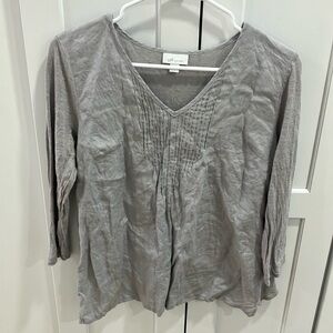 J Jill Love Linen Women’s Gray 100% Linen Lagenlook V-Neck Blouse Tunic Top